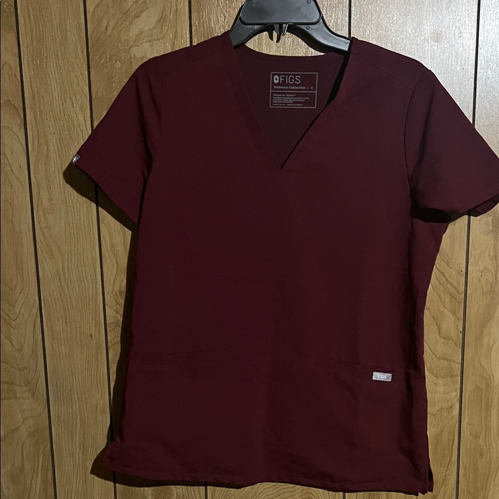 Figs Burgundy V-Neck Scrub Top and pant set